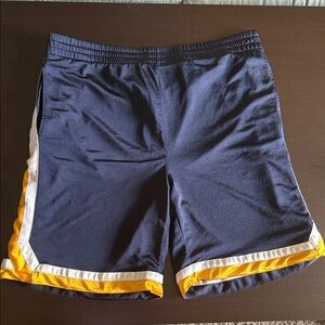 Navy Blue Men's Athletic Shorts with Yellow Trim